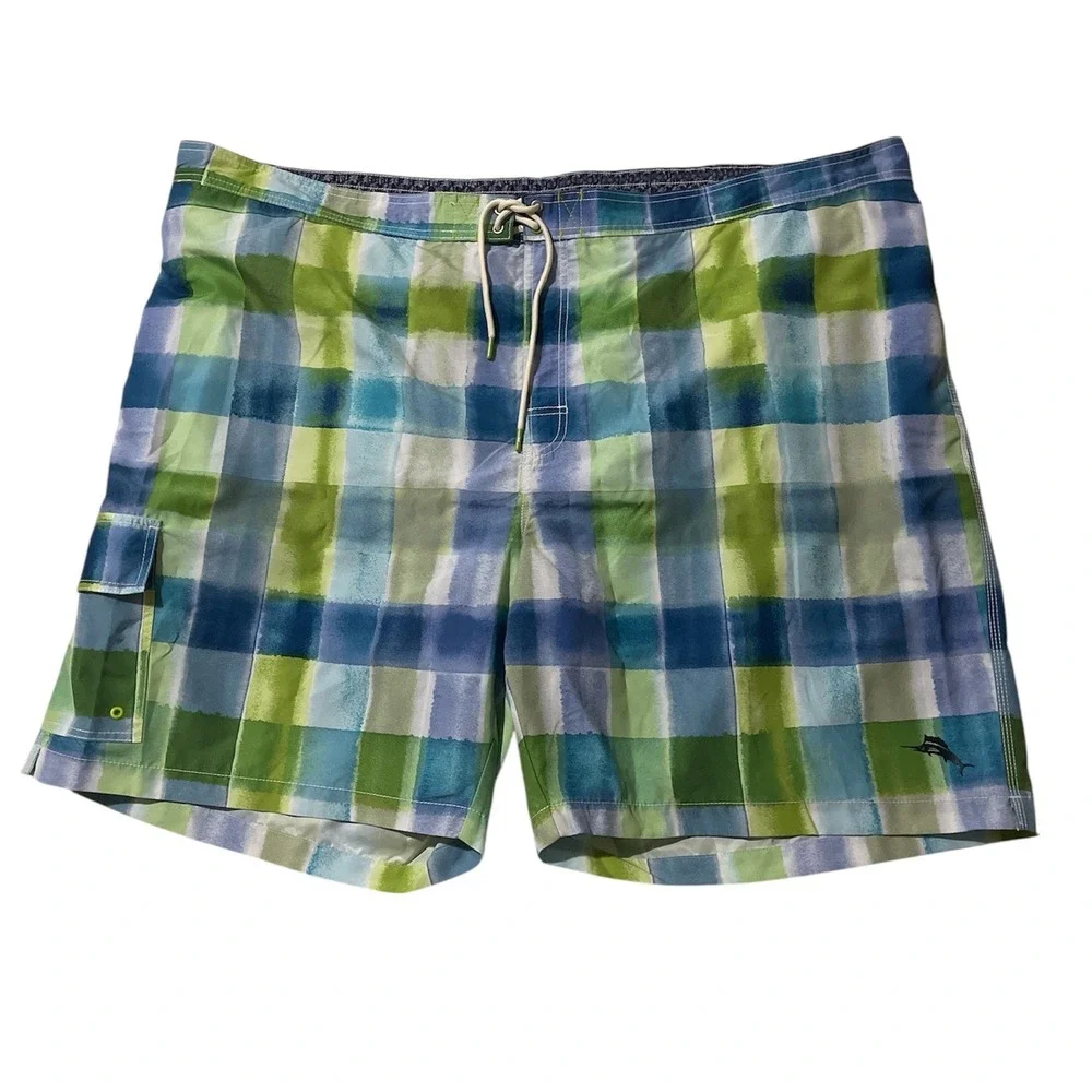 Tommy Bahama Baja Harbor‎ Cove Plaid Board Shorts Maui Blue Men 4XLB Swim Trunks